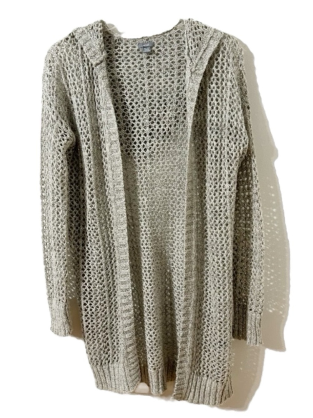 Aerie Light Gray Open-Knit Long Sleeve Cotton Blend Cardigan Sweater with a Hood